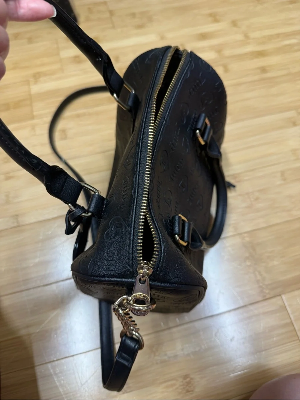 Juicy Couture Black Embossed Heart Satchel with Gold Logo